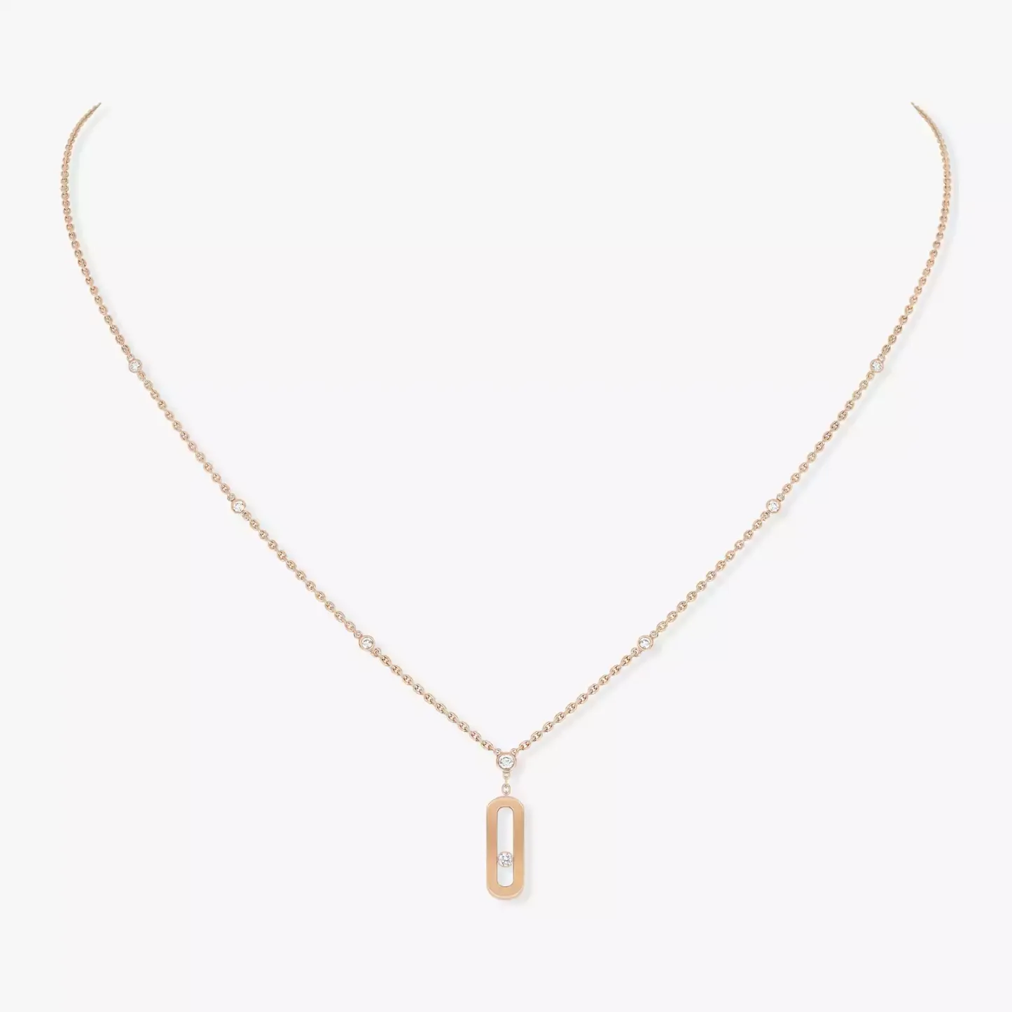 Move Uno Long Necklace Pink Gold Diamond Necklace