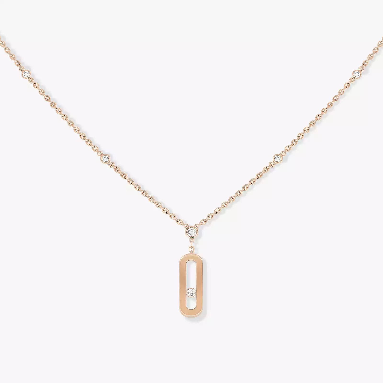Move Uno Long Necklace Pink Gold Diamond Necklace