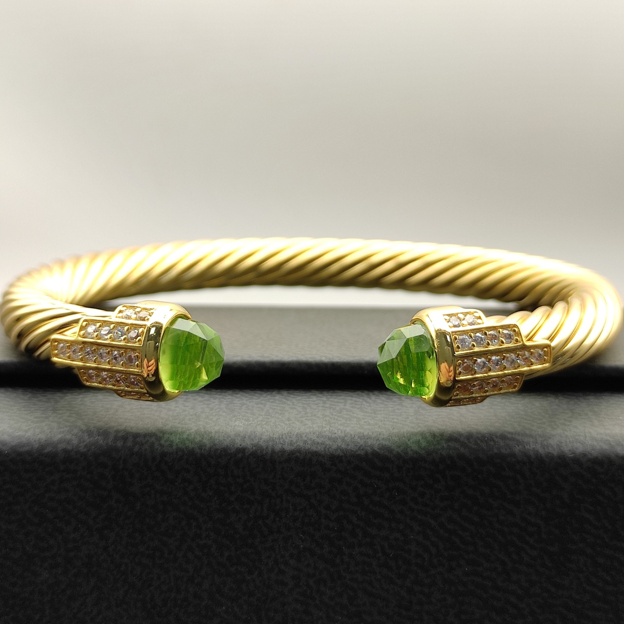 7mm Cable Bracelet with Light Green & Diamond Accents