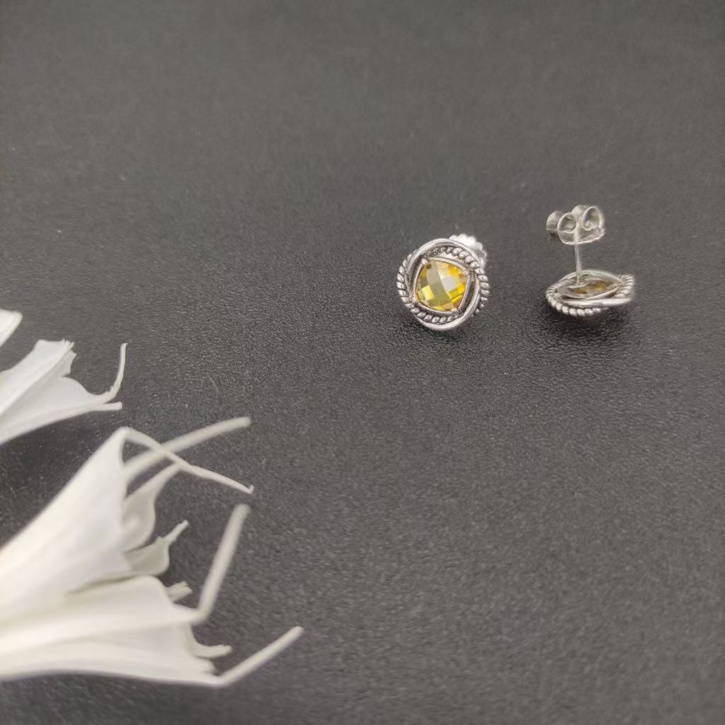 Infinity Stud Earrings Sterling Silver with Citrine, 13mm
