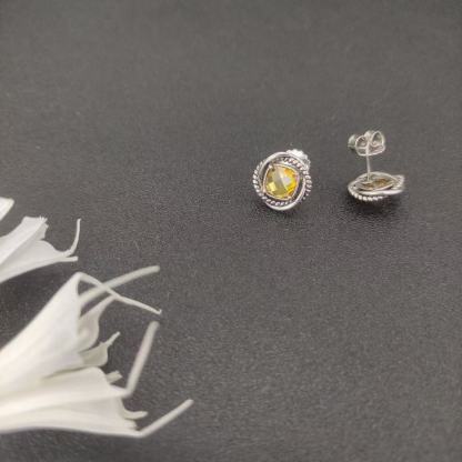 Infinity Stud Earrings Sterling Silver with Citrine, 13mm