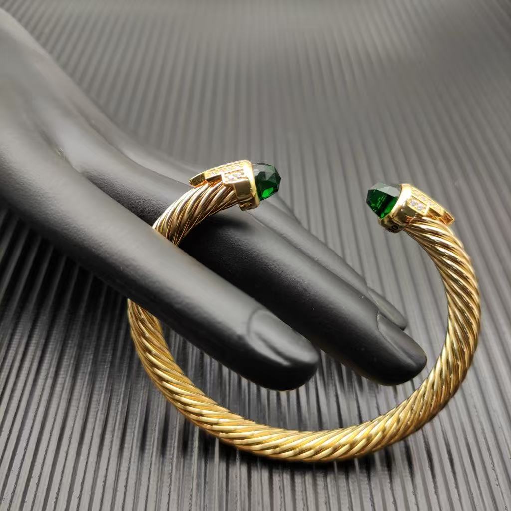 7mm Cable Bracelet with Peridot & Diamond Accents