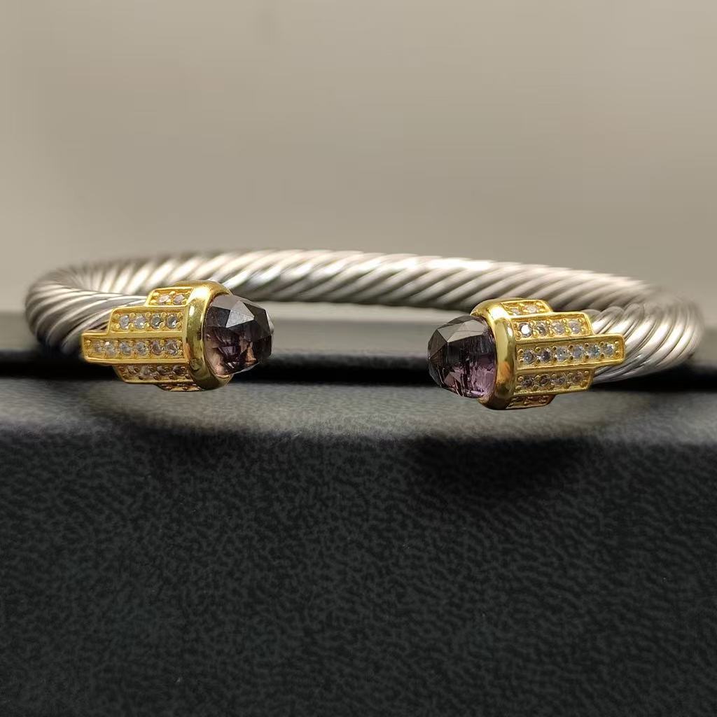 7mm Cable Bracelet with Amethyst & Diamond Accents – Gold Cap
