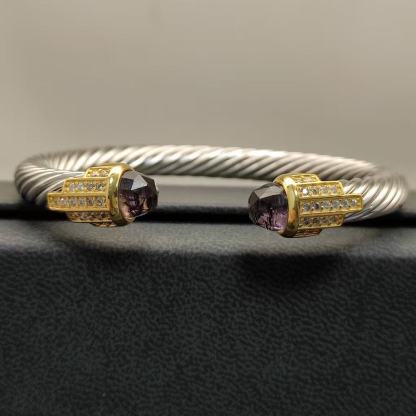 7mm Cable Bracelet with Amethyst & Diamond Accents – Gold Cap