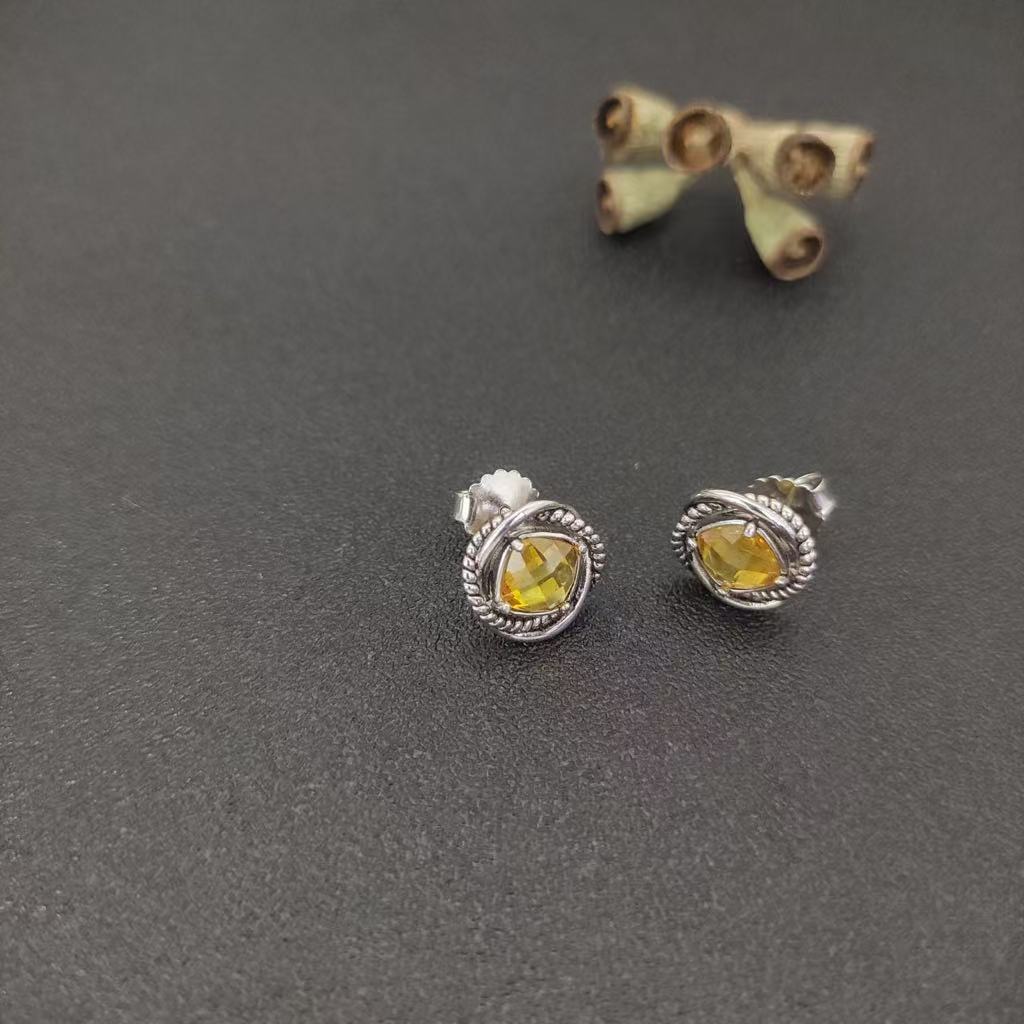 Infinity Stud Earrings Sterling Silver with Citrine, 13mm