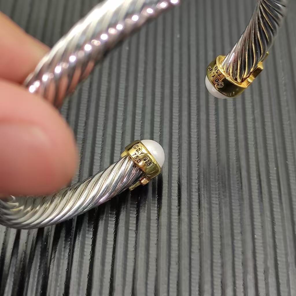 7mm Cable Bracelet with Pearls & Diamond Accents – Gold Cap