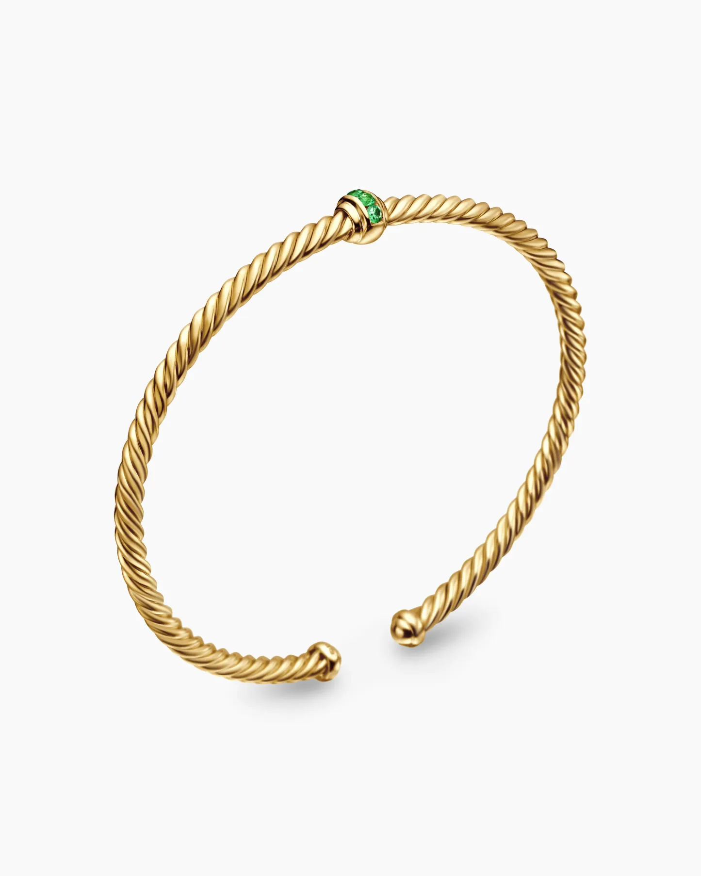 Classic Cablespira® Station Bracelet 18K Yellow Gold with Pavé Emeralds, 3mm
