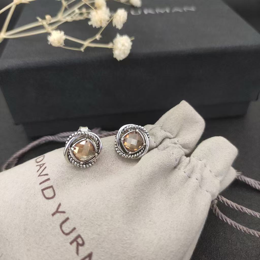 Infinity Stud Earrings Sterling Silver with Champagne Diamond, 13mm