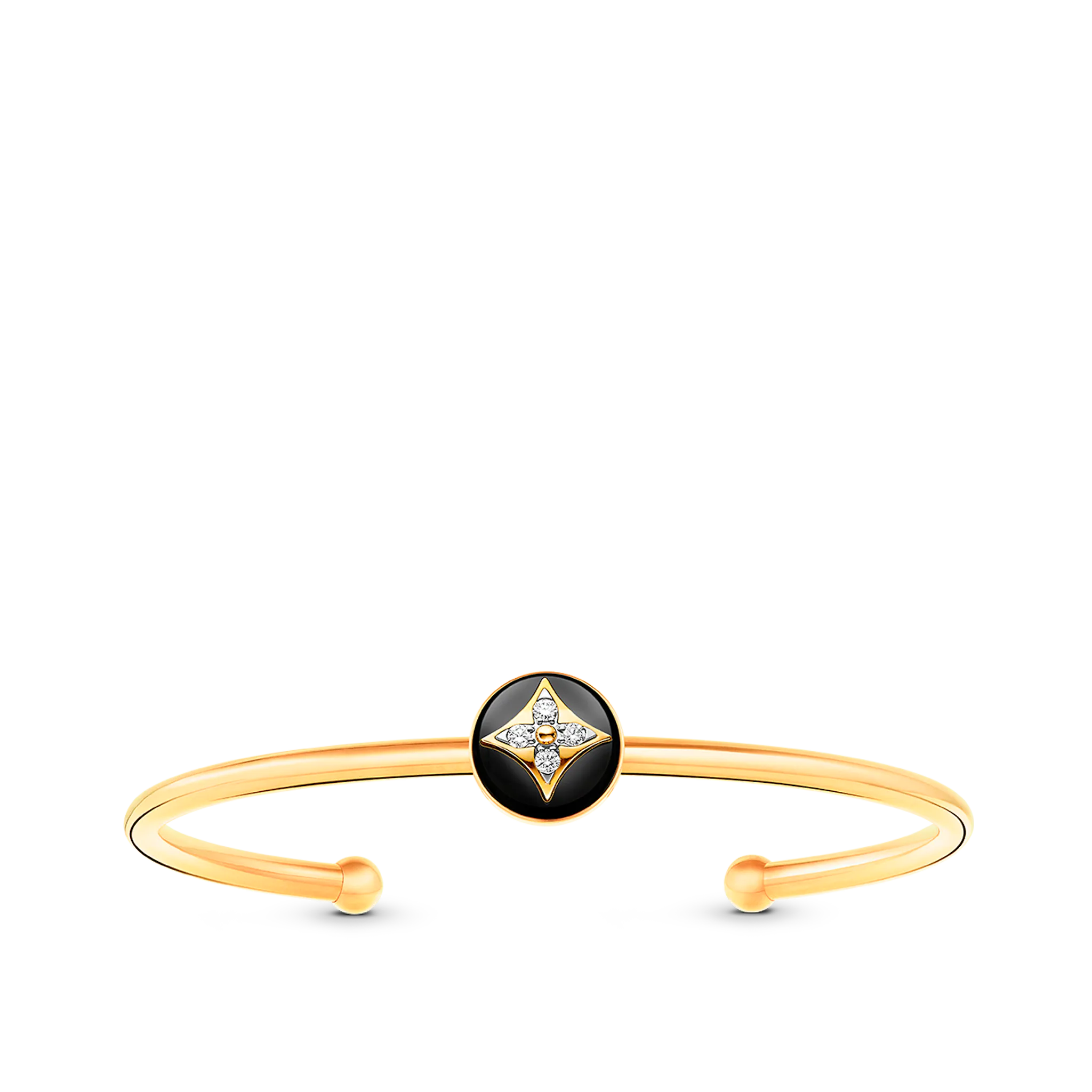 B Blossom Open Bangle, Yellow Gold, White Gold, Onyx And Diamonds