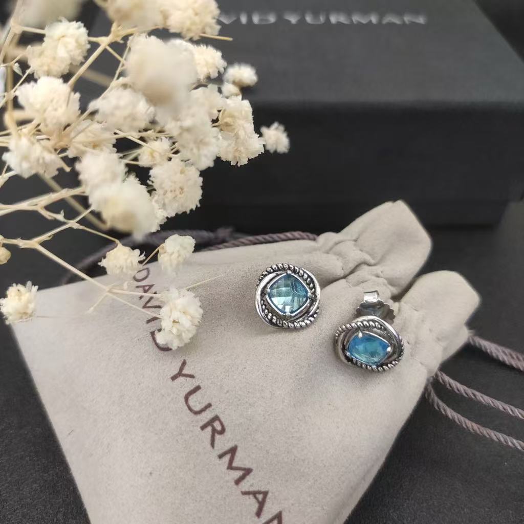 Infinity Stud Earrings Sterling Silver with Blue Topaz, 13mm