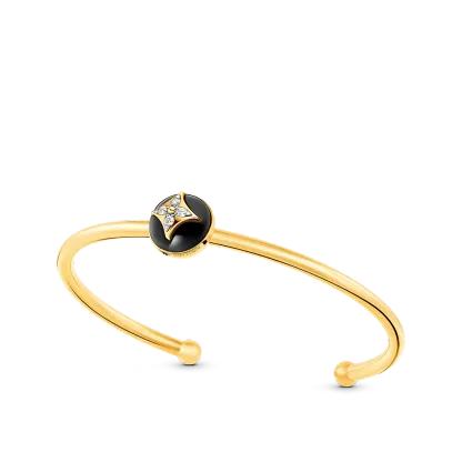 B Blossom Open Bangle, Yellow Gold, White Gold, Onyx And Diamonds