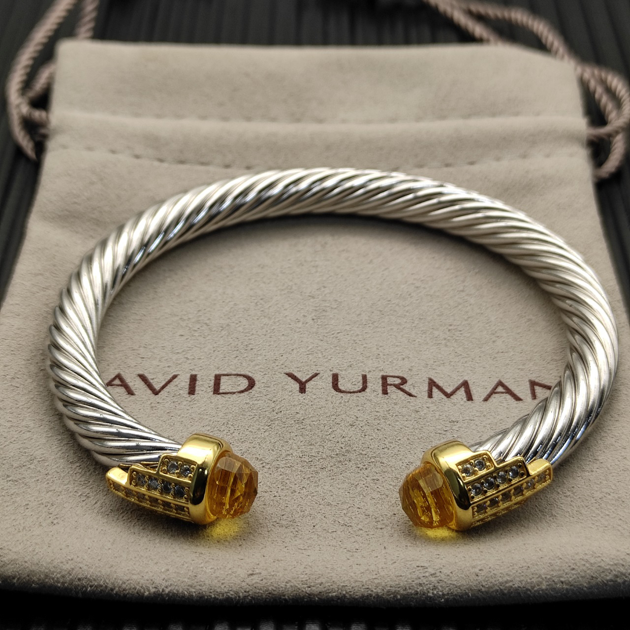 7mm Cable Bracelet with Yellow & Diamond Accents – Gold Cap