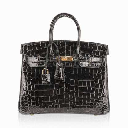 Birkin 25 Bag Graphite Crocodile with Palladium Hardware