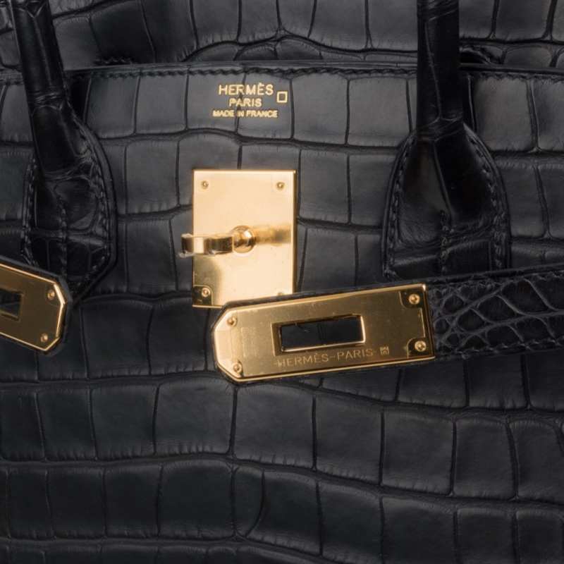 Hermes Birkin 30 Bag Black Matte Alligator Gold Hardware