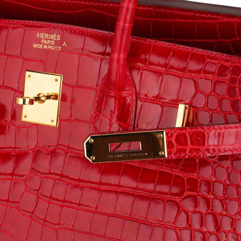 Birkin 35 Bag Braise Porosus Crocodile with Gold Hardware