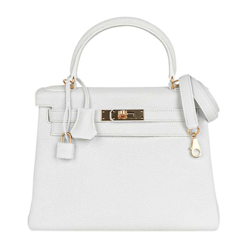 Kelly 28 Retourne Bag White Clemence Leather with Gold Hardware