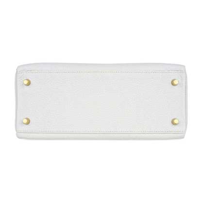 Kelly 28 Retourne Bag White Clemence Leather with Gold Hardware