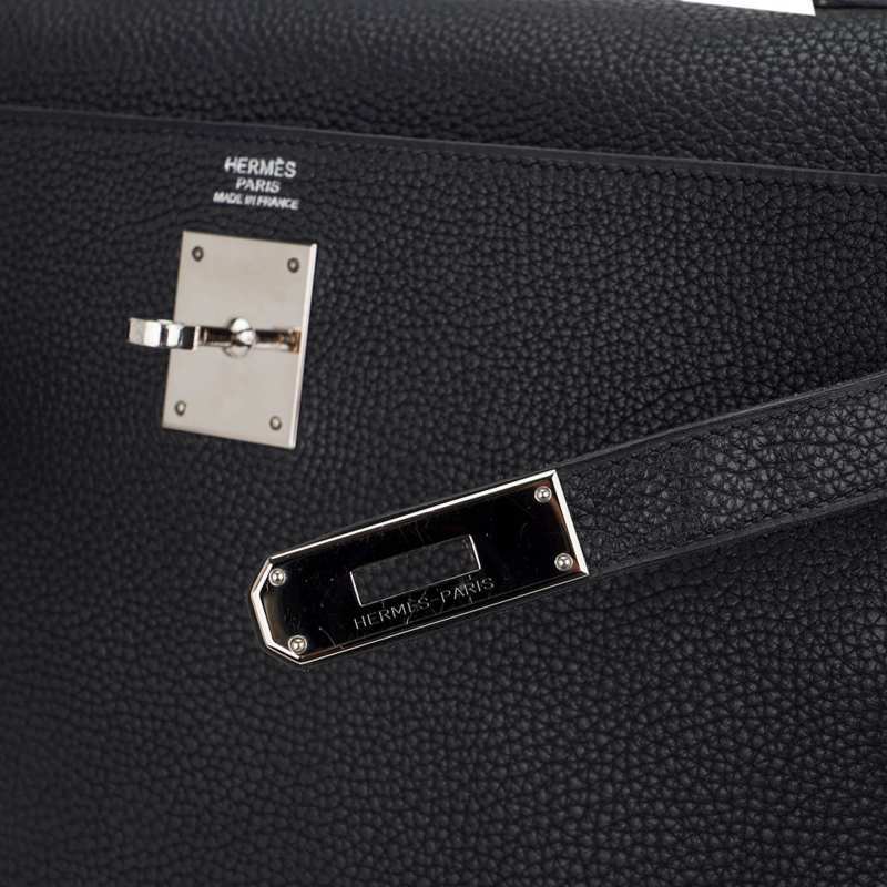Kelly 32 Retourne Bag Black Togo Leather with Palladium Hardware