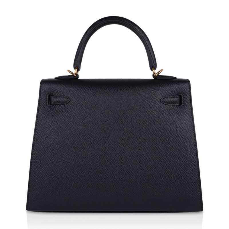Kelly Sellier 25 Bag Black Epsom Gold Hardware New