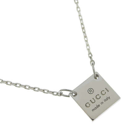 Square logo plate Silver 925 Ladies Necklace A-rank