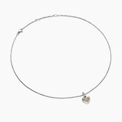 Petite Cable Heart Pendant Necklace Sterling Silver with 14K Yellow Gold and Diamonds