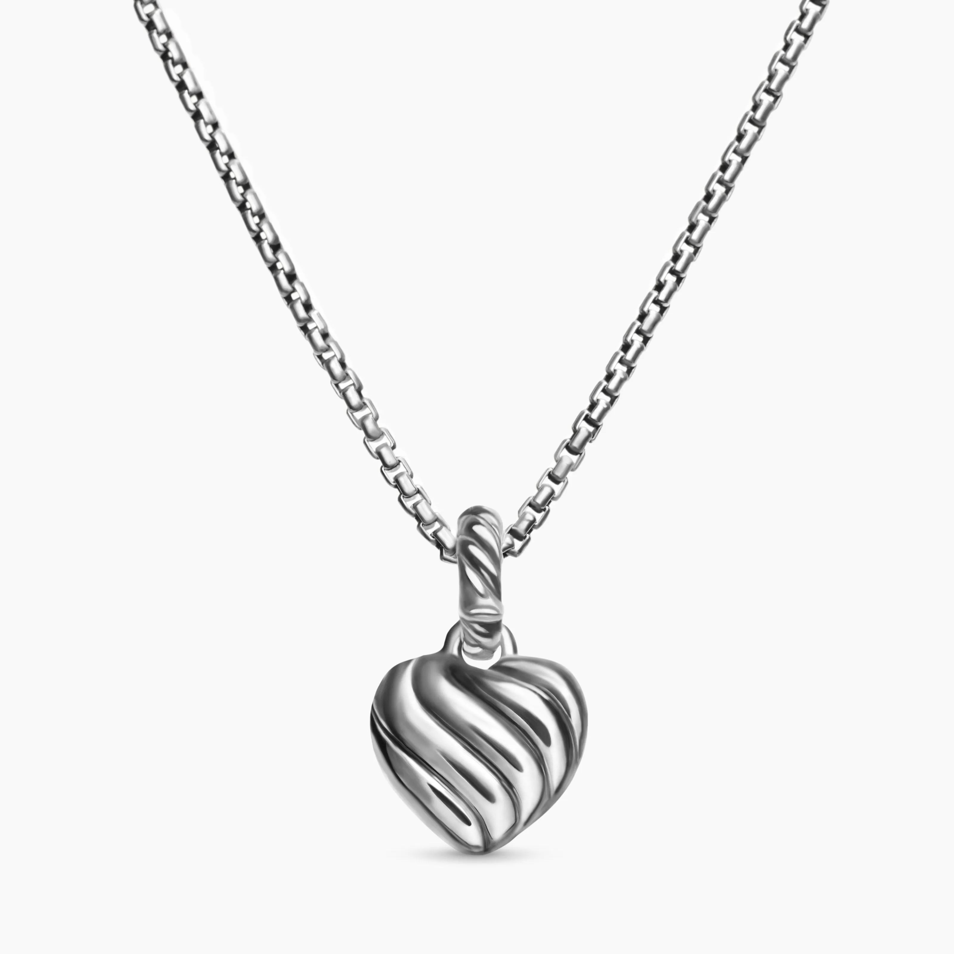 Petite Cable Heart Pendant Necklace Sterling Silver with 14K Yellow Gold and Diamonds