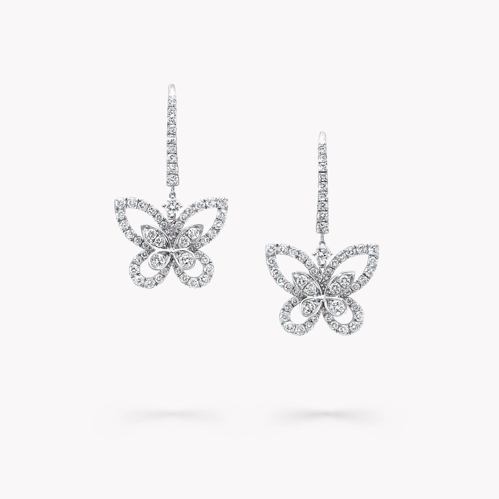 Butterfly Silhouette Diamond Drop Earrings WHITE GOLD