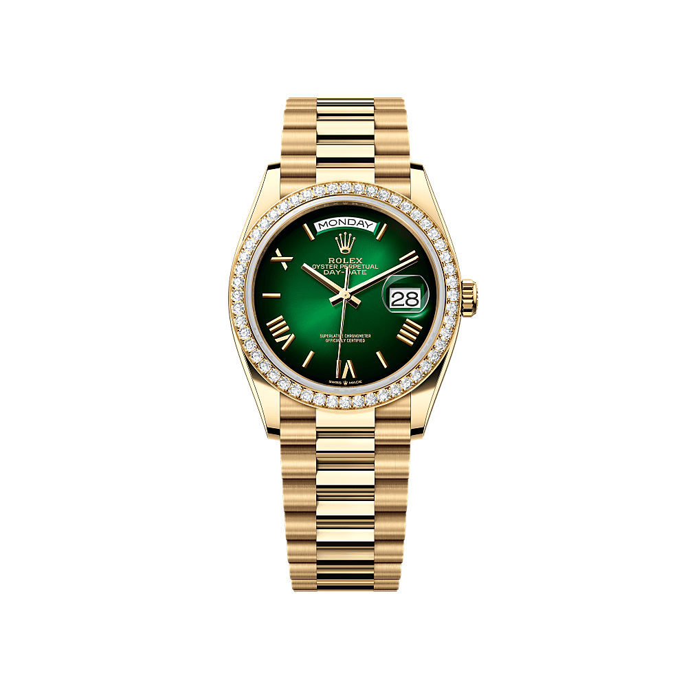 Rothtlex Day-Date 36 Oyster, 36 mm, yellow gold and diamonds Reference m128348rbr-0068