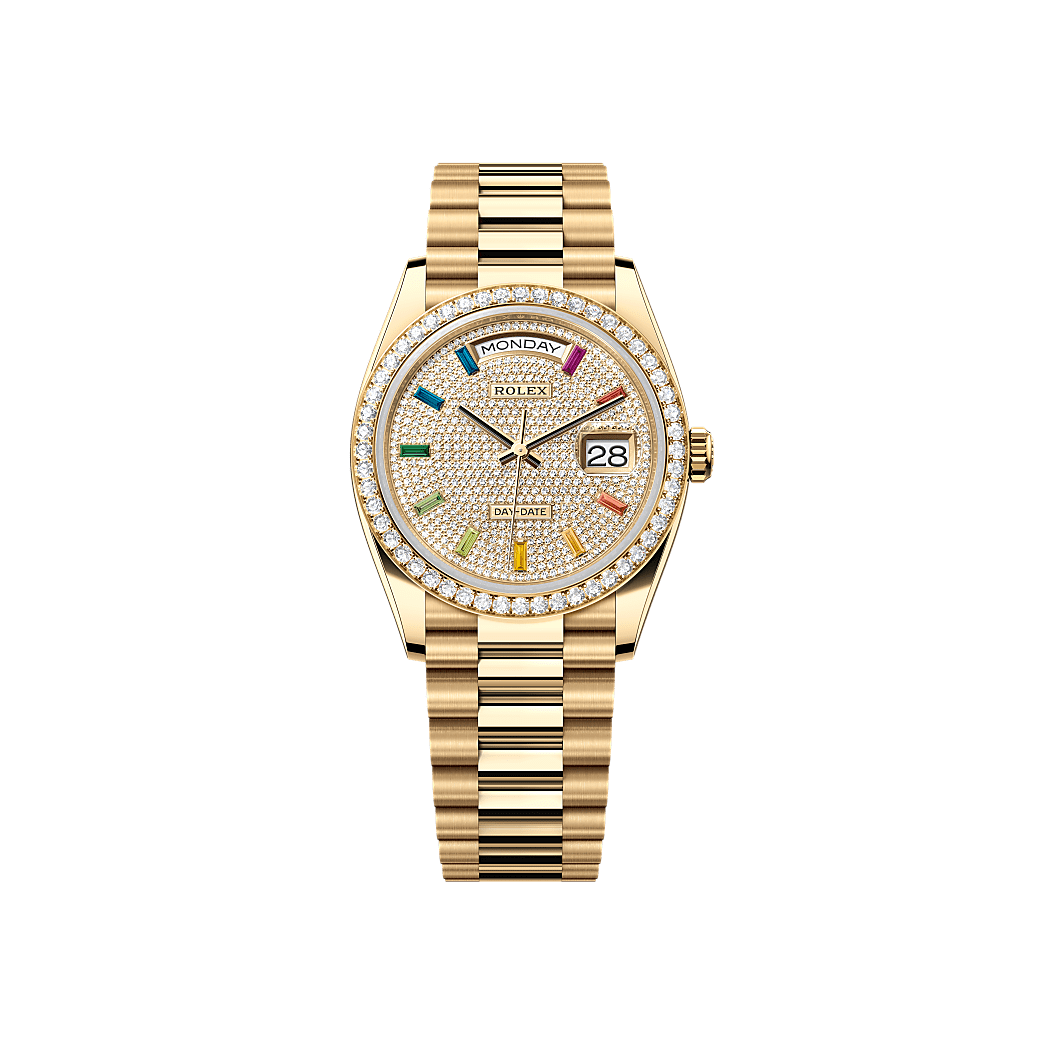 Rothtlex Day-Date 36 Oyster, 36 mm, yellow gold and diamonds Reference m128348rbr-0030