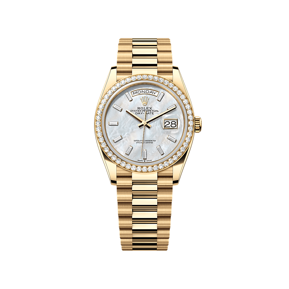 Rothtlex Day-Date 36 Oyster, 36 mm, yellow gold and diamonds Reference m128348rbr-0070