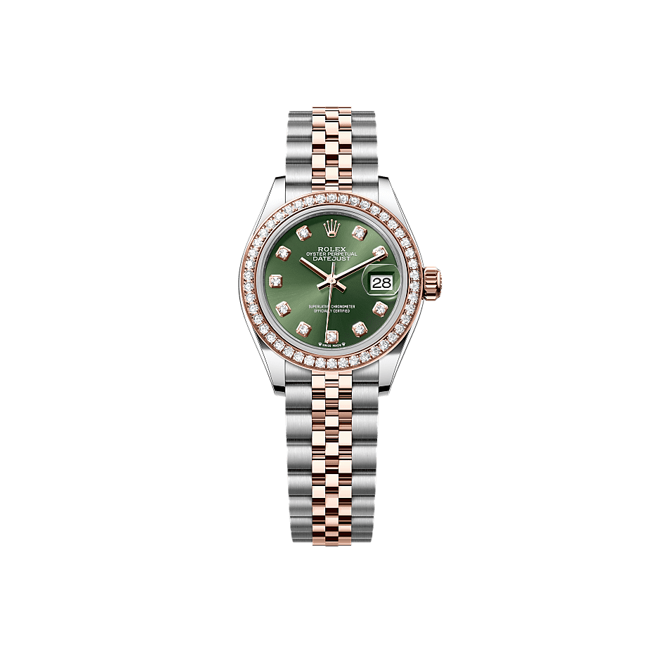 Rothtlex Lady-Datejust Oyster, 28 mm, Oystersteel, Everose gold and diamonds Reference m279381rbr-0007