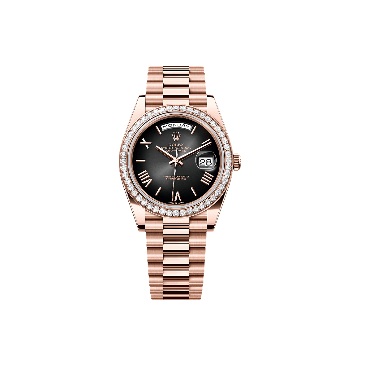 Rothtlex Day-Date 40 Oyster, 40 mm, Everose gold and diamonds Reference m228345rbr-0025