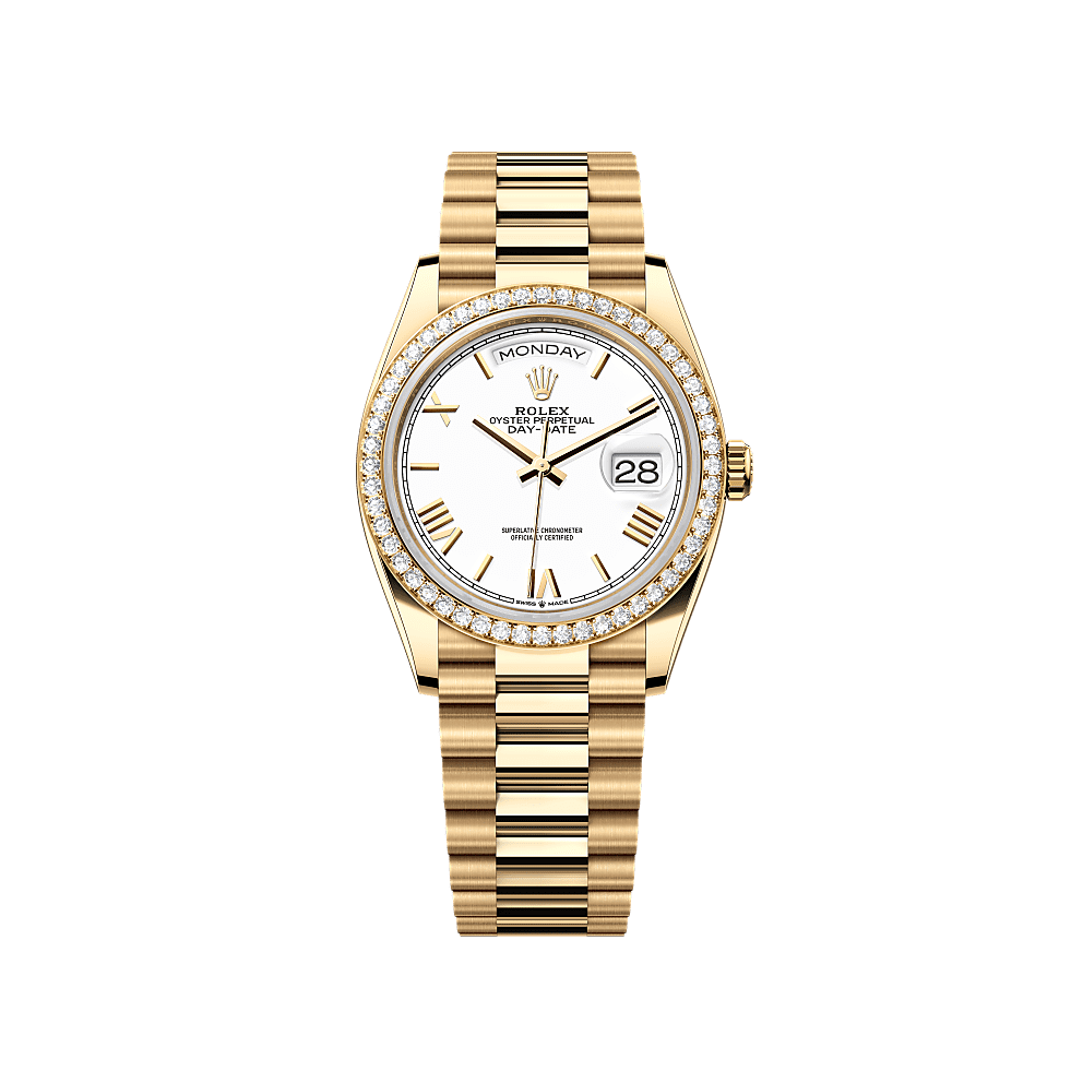 Rothtlex Day-Date 36 Oyster, 36 mm, yellow gold and diamonds Reference m128348rbr-0064