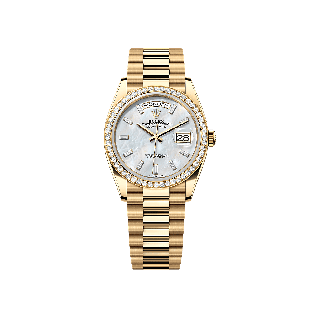 Rothtlex Day-Date 36 Oyster, 36 mm, yellow gold and diamonds Reference m128348rbr-0070
