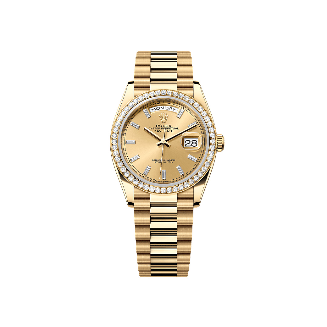 Rothtlex Day-Date 36 Oyster, 36 mm, yellow gold and diamonds Reference m128348rbr-0080
