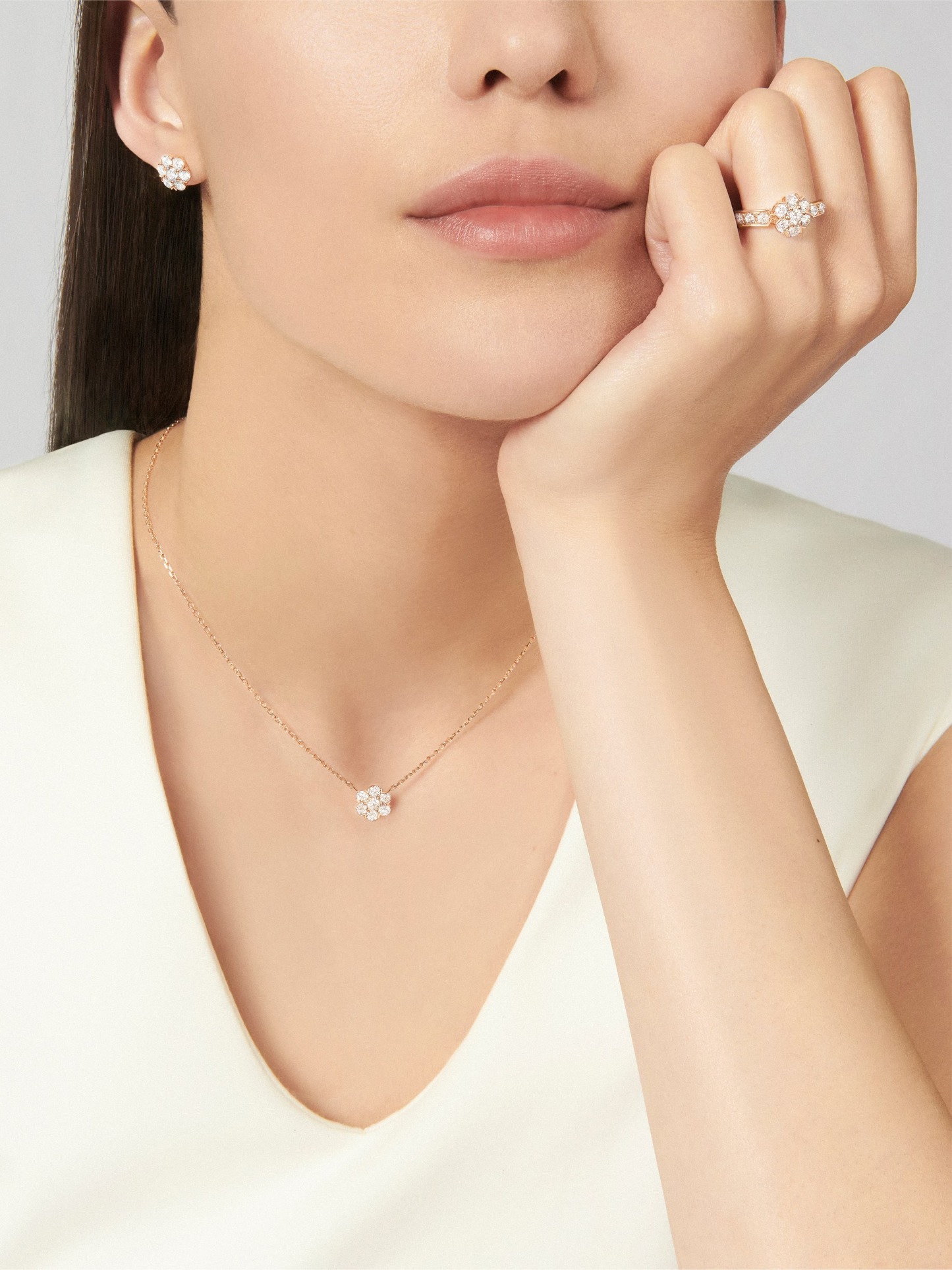 Fleurette ring 18K rose gold, Diamond