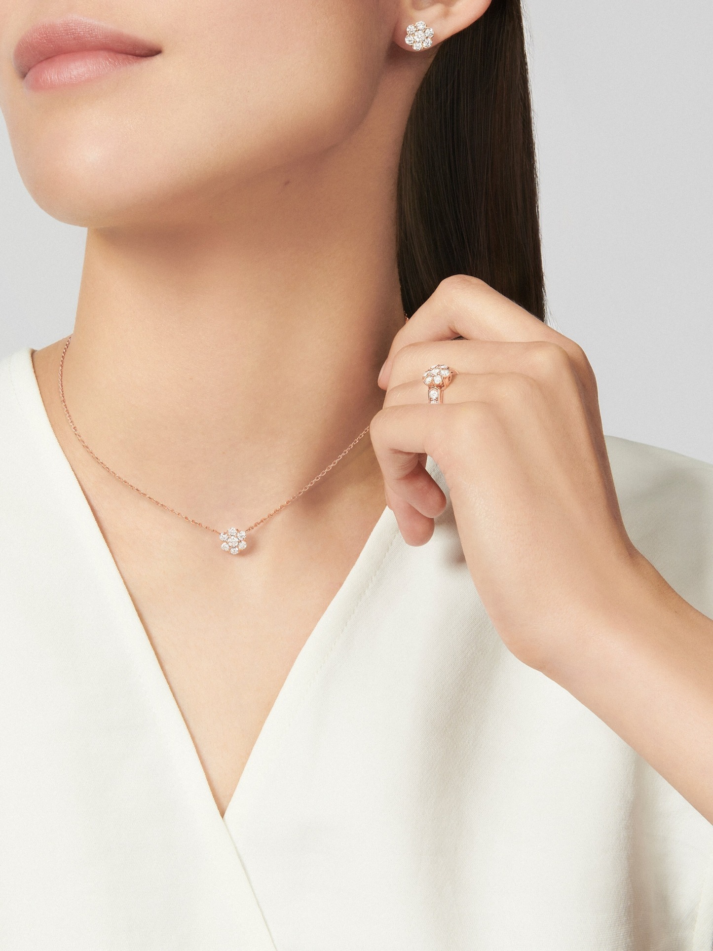 Fleurette ring 18K rose gold, Diamond