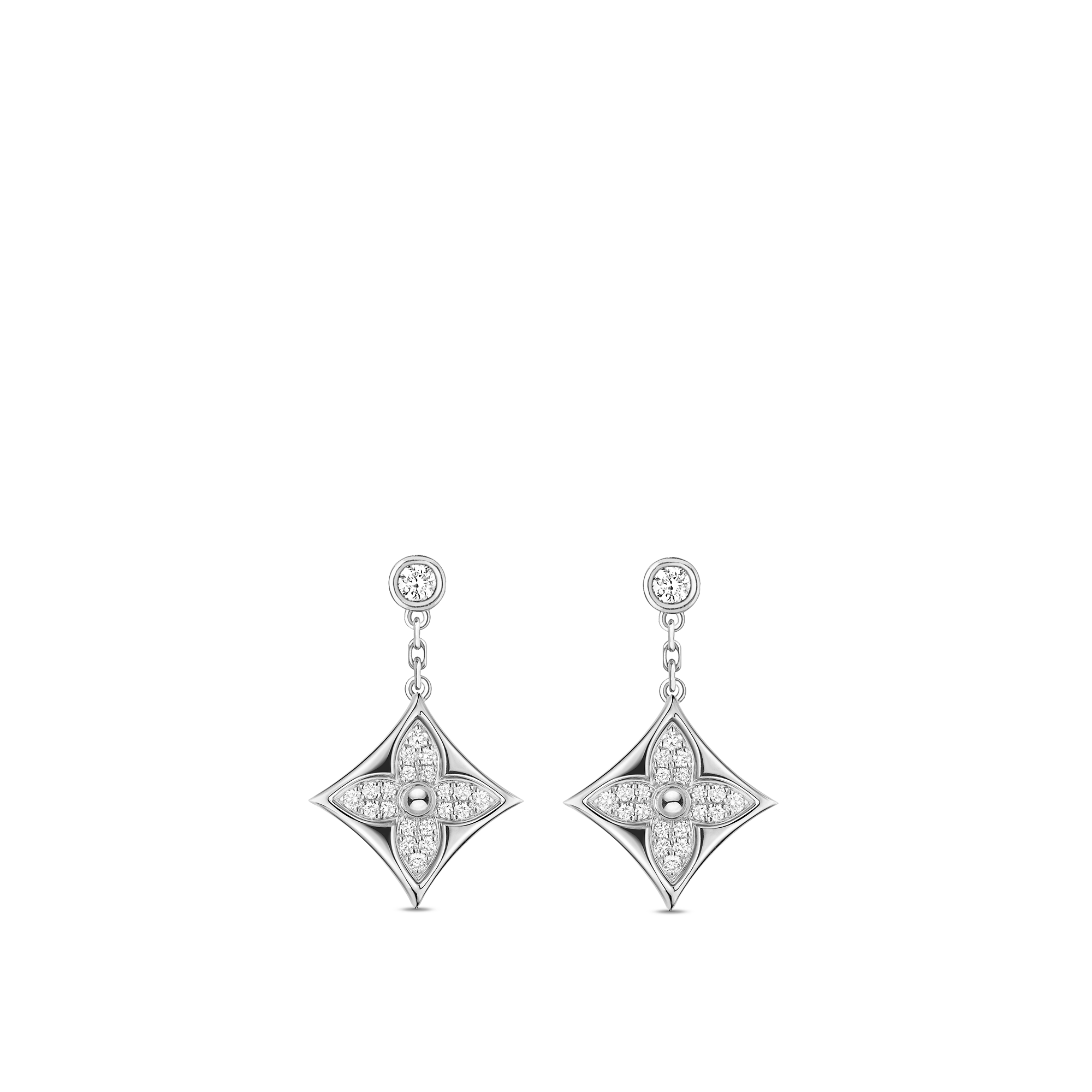 Color Blossom BB Star Ear Studs, Sterling Silver And Diamonds