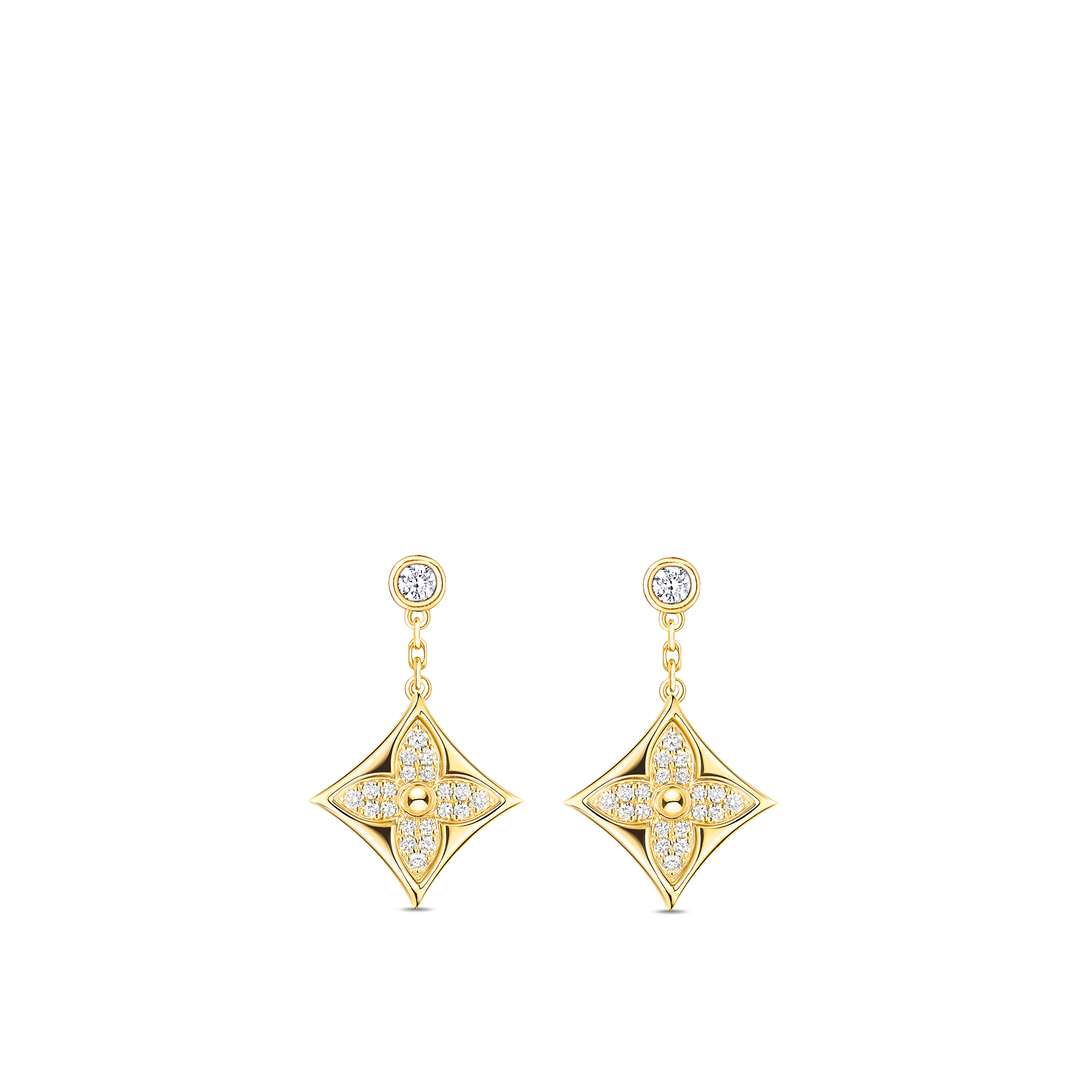 Color Blossom BB Star Ear Studs, Yellow Gold And Diamonds