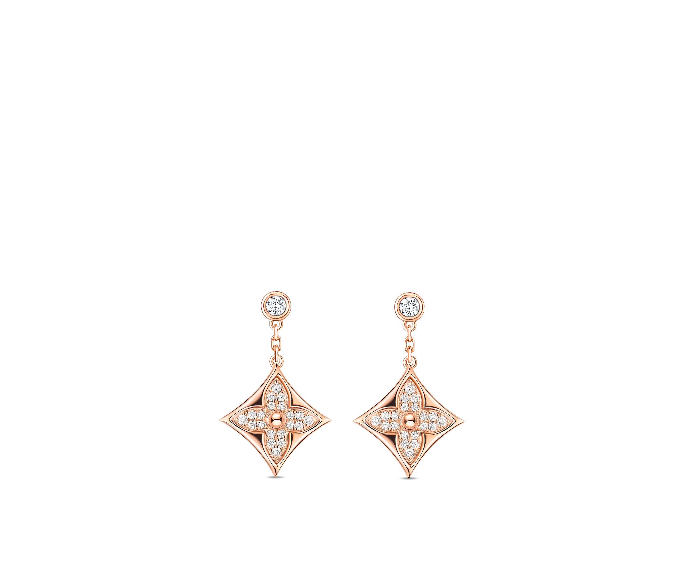 Color Blossom BB Star Ear Studs, Pink Gold And Diamonds