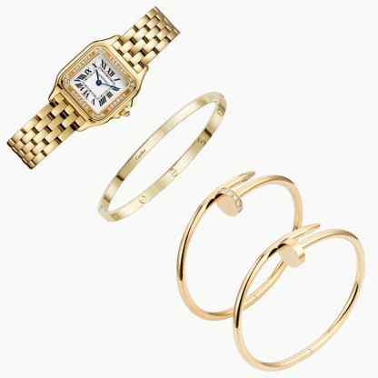 4‑Piece Carthttier Stack –Panthère, Yellow Gold, Diamonds