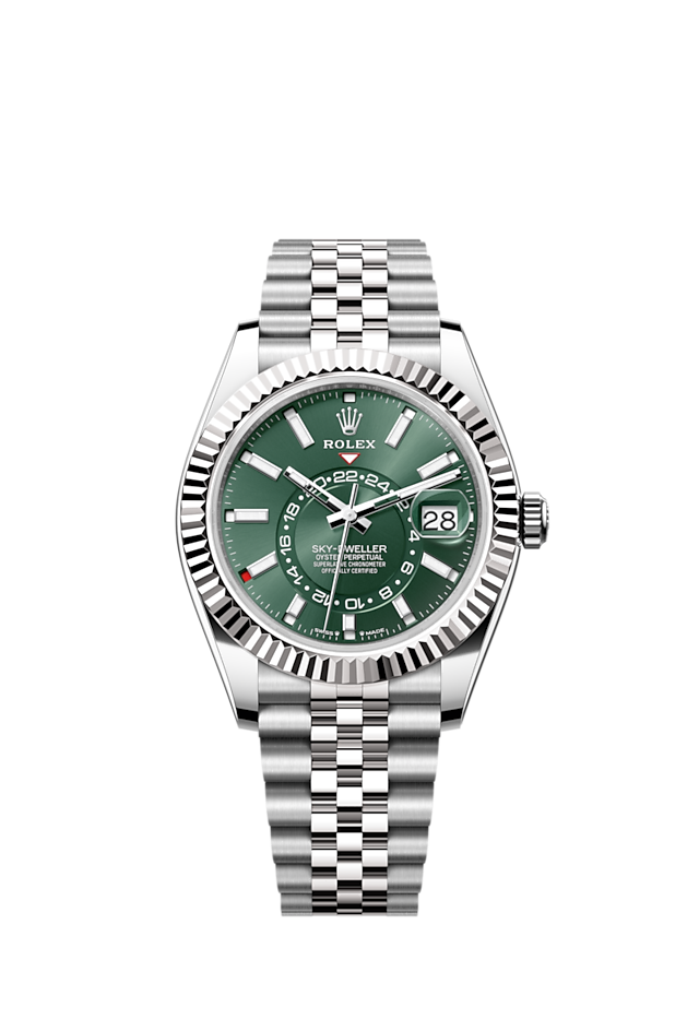 Sky-Dweller, 42mm, Oystersteel and 18k White Gold, Green, Jubilee, Ref# 336934-0002