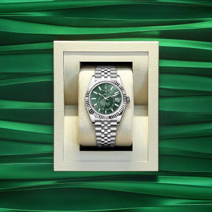 Sky-Dweller, 42mm, Oystersteel and 18k White Gold, Green, Jubilee, Ref# 336934-0002