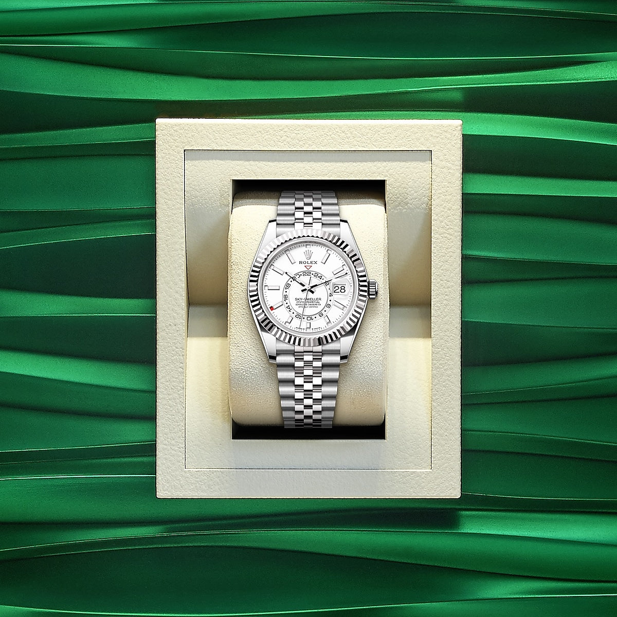 Sky-Dweller, 42mm, Oystersteel and 18k White Gold, White, Jubilee, Ref# 336934-0004
