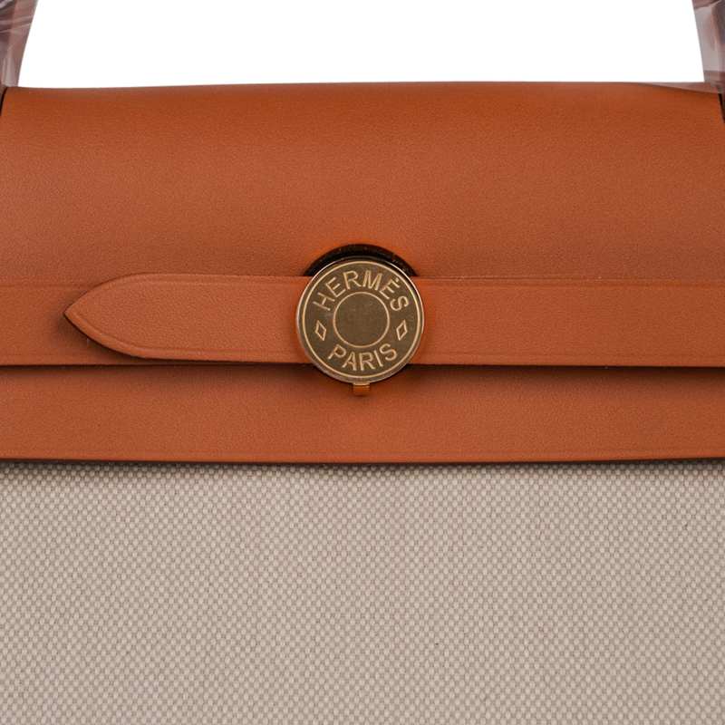 Herbag Zip Retourne 31 Bag Beton Toile Militaire / Natural Sable Leather Gold Hardware