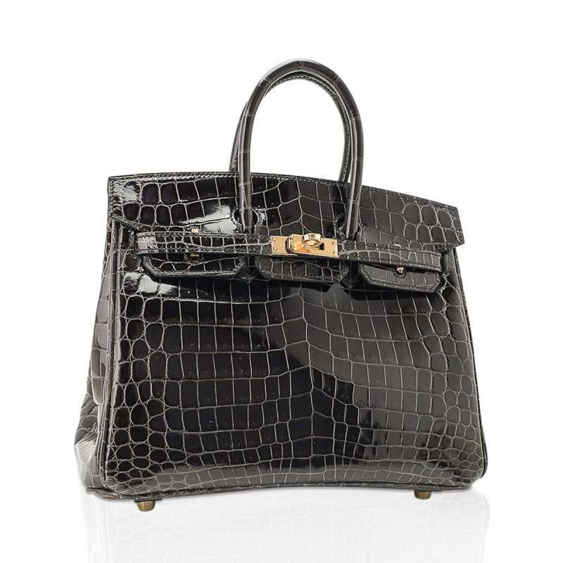 Birkin 25 Bag Graphite Crocodile with Palladium Hardware
