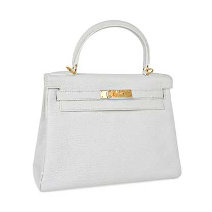 Kelly 28 Retourne Bag White Clemence Leather with Gold Hardware