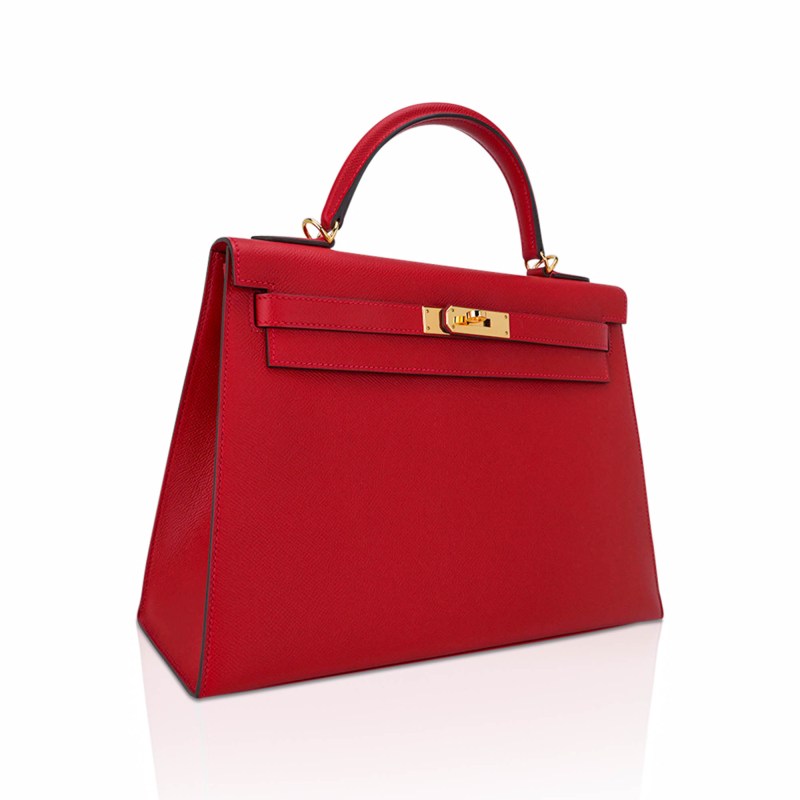 Kelly 32 Sellier Bag Rouge Casaque Epsom Leather with Gold Hardware