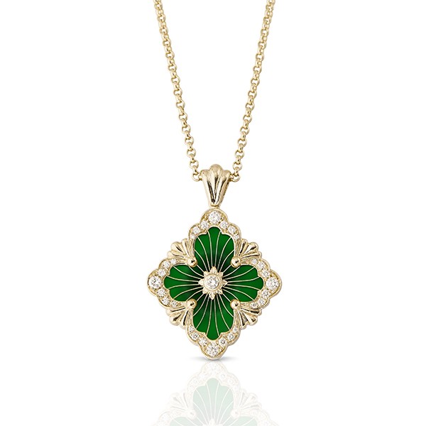 Bucthtcellati Opera Tulle Diamond Green Enamel Pendant Necklace