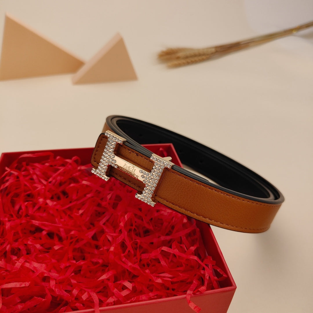 7 Colors Classic Letter Rhinestone Buckle Ladies Leather Belt